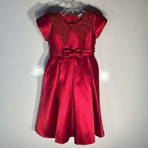 Mia Belle Girls SZ 7/8YR Red Special Occasion Dress Satin Beaded Formal Holiday